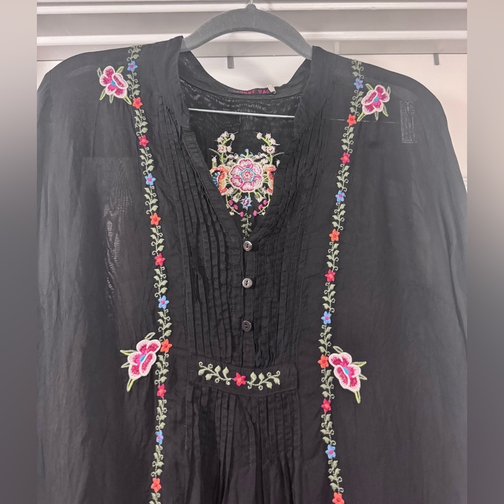 Johnny Was Black Mini Dress with Floral Embroidery - Picture 4 of 11